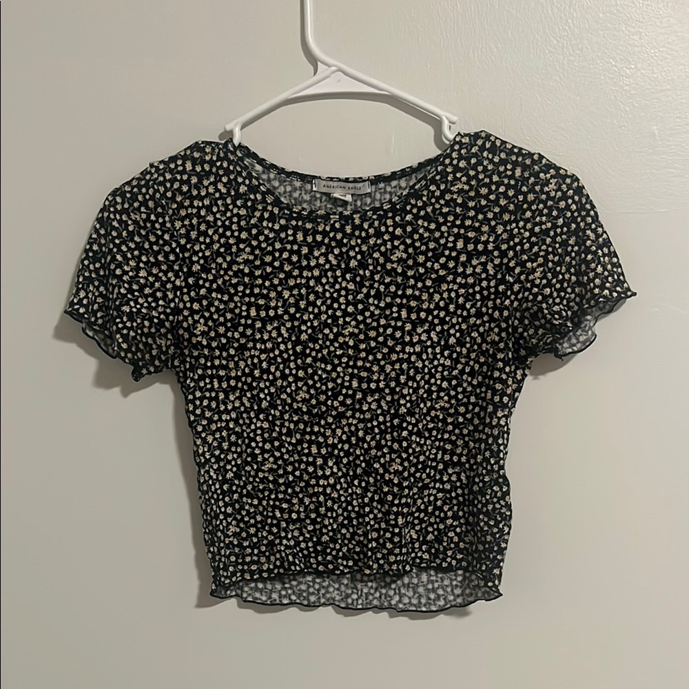 American Eagle Outfitters Black and White Ribbed Crop Top
